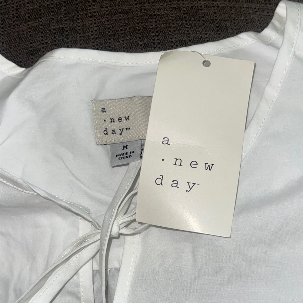 A New Day Elegant White Blouse with Bow Accent - Picture 2 of 2
